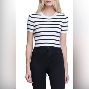 NWOT L’Agence Delphine Striped Ribbed Knit Sweater Short Sleeve Black/White